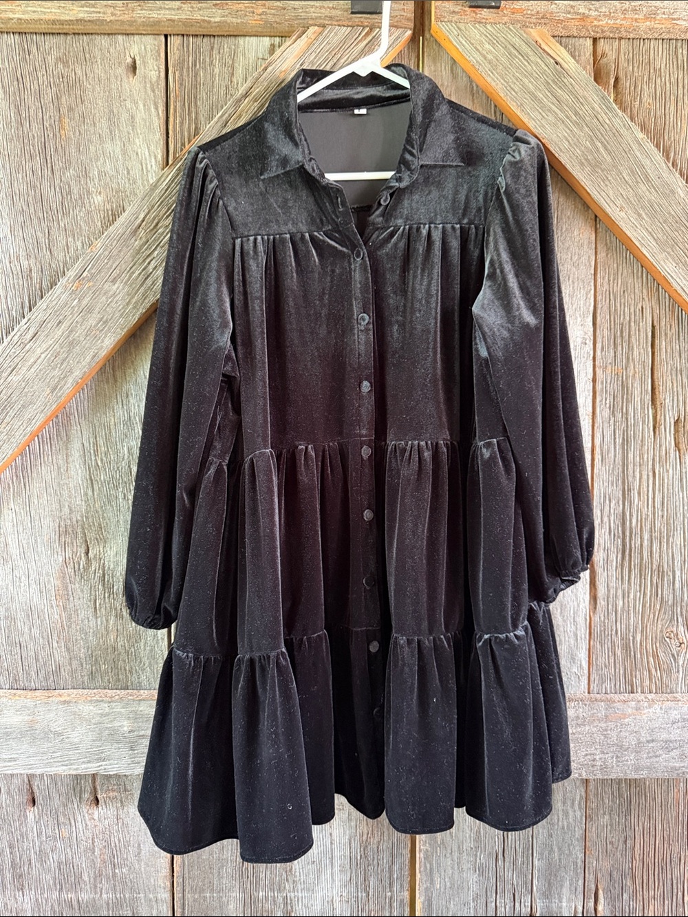 SHEIN Black Velvet Tiered Button-Front Mini Dress